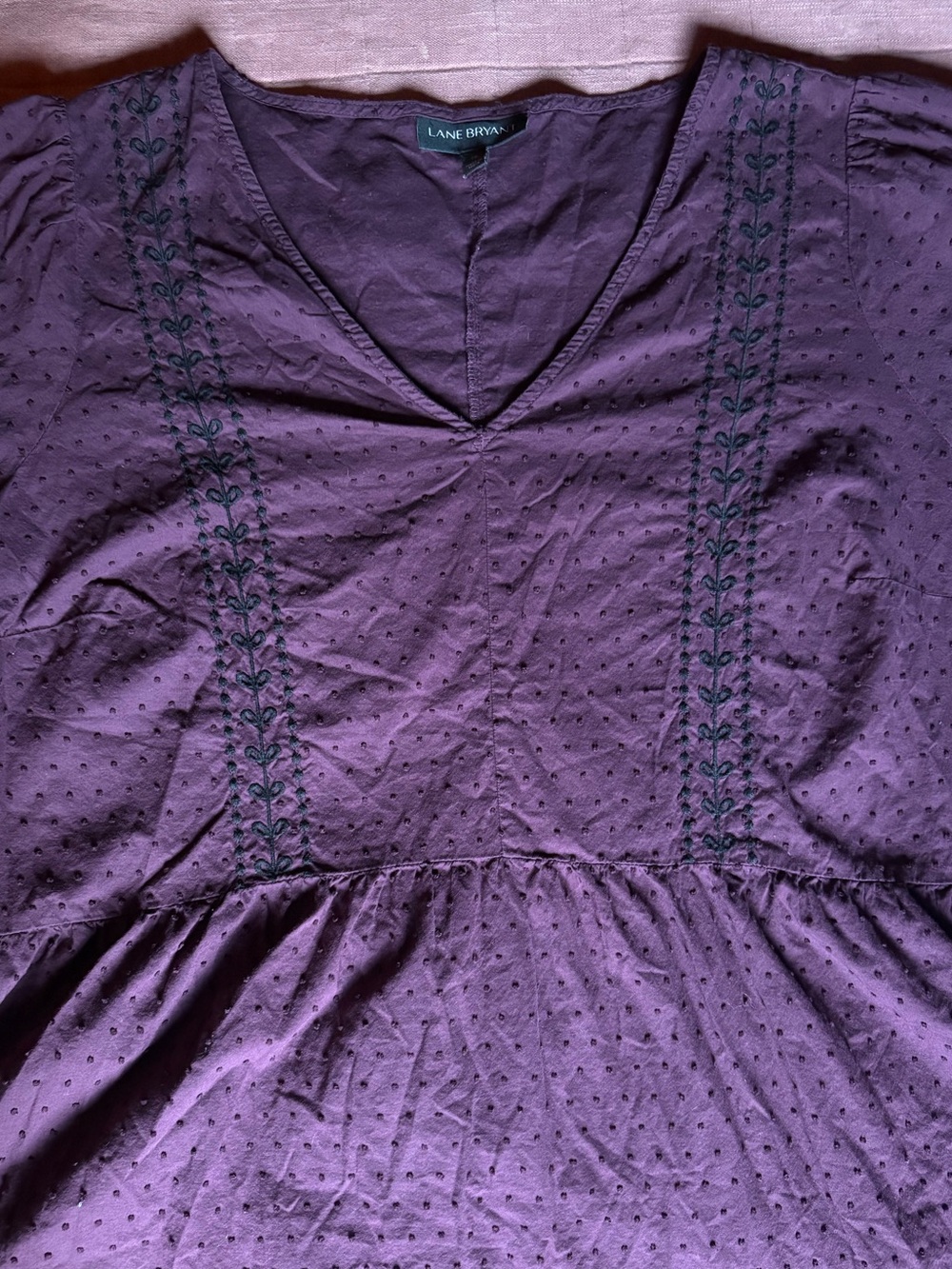 Plus Size Babydoll Tunic Purple Boho Blouse Embroidery Cotton Fall Cottagecore - Picture 2 of 10